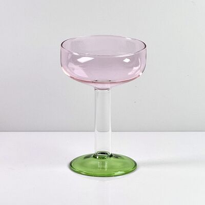 Chất lượng Hand Blown Borosilicate Stemmed Wine & Cocktail Glass Set, Pink Bowl with Green Hollow Stem Base, Colored Spray Tinted Art Goblets for Bar, Wedding & Table Decor nhà máy