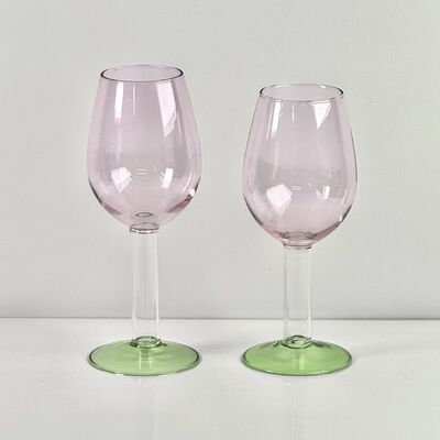 Chất lượng Hand Blown Borosilicate Stemmed Wine & Cocktail Glass Set, Pink Bowl with Green Hollow Stem Base, Colored Spray Tinted Art Goblets for Bar, Wedding & Table Decor nhà máy