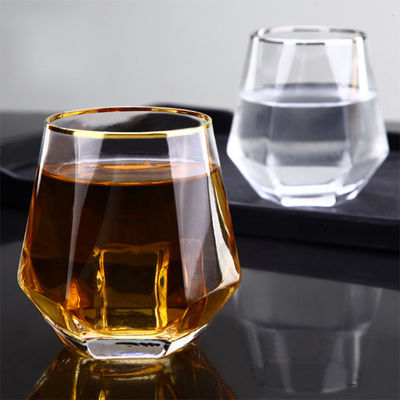 chất lượng Diamond Geometric Gold Rim Crystal Glass Tumblers , Glass Drinking Cup nhà máy sản xuất