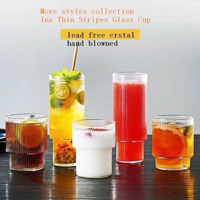chất lượng Thin Wall 7cm Diameter Tumbler Drinking Glasses With Optical Stripes nhà máy sản xuất