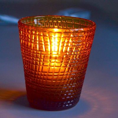 chất lượng Embossed Linen Pattern Solid Amber Glass Tea Light Holders nhà máy sản xuất
