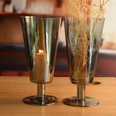 chất lượng Stemed Electroplated Grey Glass Candle Holder Centerpieces nhà máy sản xuất
