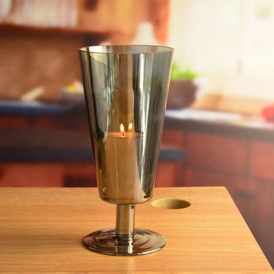 chất lượng Stemed Electroplated Grey Glass Candle Holder Centerpieces nhà máy sản xuất