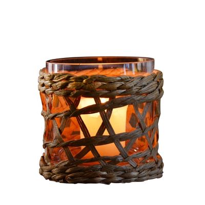 chất lượng Round Creative Glass Candle Holders With Wicker Sleeve nhà máy sản xuất
