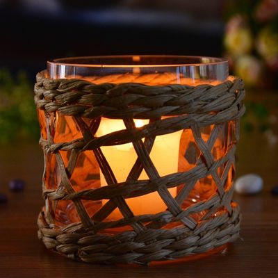 chất lượng Round Creative Glass Candle Holders With Wicker Sleeve nhà máy sản xuất