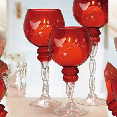 chất lượng Hand Cutted Design Red Glass Candle Holders With Color Long Stem nhà máy sản xuất