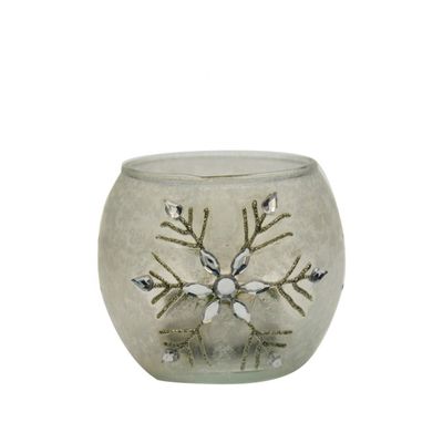 chất lượng Handpainted Christmas Snowflake Glass Cylinder Candle Holders nhà máy sản xuất
