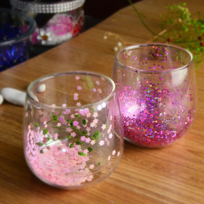 chất lượng Customized Double Wall Glass Coffee Cup Decorative Glitter Tumbler Drinking Glasses nhà máy sản xuất