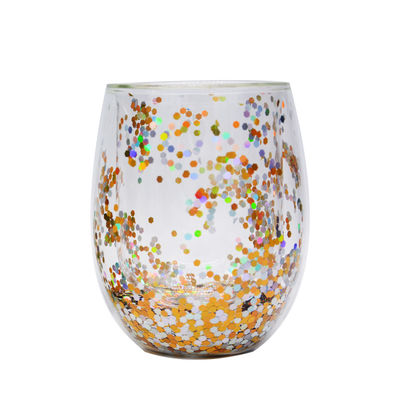 chất lượng 13oz Customized Borosilicate Double Wall Tumbler Drinking Glasses With Colorful Glitter Inside nhà máy sản xuất