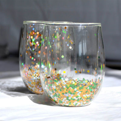 chất lượng 13oz Customized Borosilicate Double Wall Tumbler Drinking Glasses With Colorful Glitter Inside nhà máy sản xuất