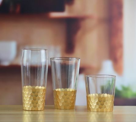 chất lượng 450ml Gold Cutted Honeycomb Stemless Crystal Wine Glass nhà máy sản xuất