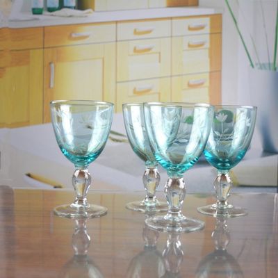 chất lượng Vintage Scandinavian Style Engraved Turqoise Crystal Wine Glass , Clear Goblet Glasses nhà máy sản xuất