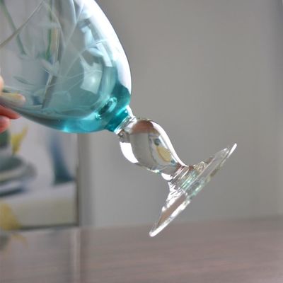 chất lượng Vintage Scandinavian Style Engraved Turqoise Crystal Wine Glass , Clear Goblet Glasses nhà máy sản xuất