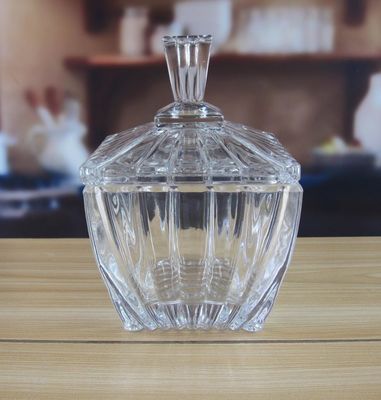 chất lượng Square Optic Stripes Glass Storage Jars For Candy nhà máy sản xuất