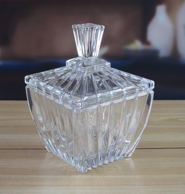 chất lượng Square Optic Stripes Glass Storage Jars For Candy nhà máy sản xuất