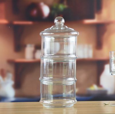 chất lượng Stackable 3 Layers Tower Shaped Glass Storage Jars nhà máy sản xuất