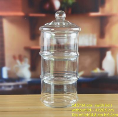 chất lượng Stackable 3 Layers Tower Shaped Glass Storage Jars nhà máy sản xuất