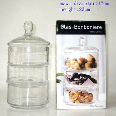 chất lượng Handblown 3 Layer Stackable Storage Jars With Lids nhà máy sản xuất