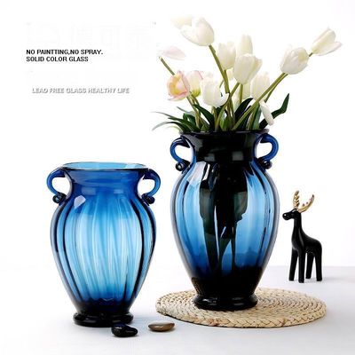 chất lượng Solid Color Two Ears Glass Bottle Vase , Flower Vase Glass For Home Decor nhà máy sản xuất