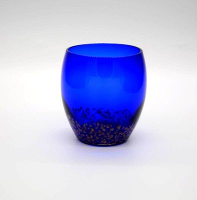 chất lượng Solid Cobalt Blue Whisky Tumbler Glass With Golden Stone nhà máy sản xuất