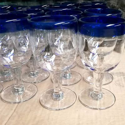 chất lượng Blue Rim Mexican Drinking Glass Crystal Wine Glass , Red Glass Wine Glasses nhà máy sản xuất