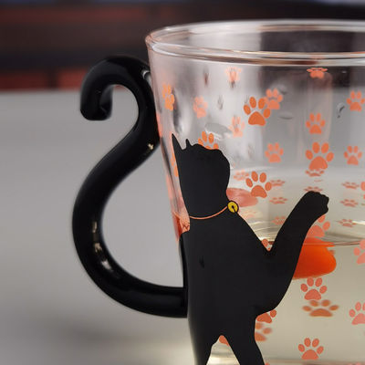 chất lượng Borosilicate Black Cat Tea Glass Mug With Color Tail Handle nhà máy sản xuất