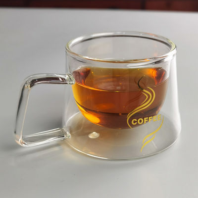 chất lượng 200ml Borosilicate Double Layer Glass Coffee Mug With Golden Logo nhà máy sản xuất