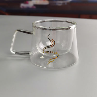chất lượng 200ml Borosilicate Double Layer Glass Coffee Mug With Golden Logo nhà máy sản xuất