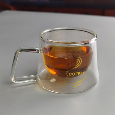 chất lượng 200ml Borosilicate Double Layer Glass Coffee Mug With Golden Logo nhà máy sản xuất